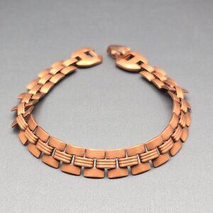 VTG Solid Copper Articulated 1/2" Link Bracelet 7.5" Ribbed Art Deco Style